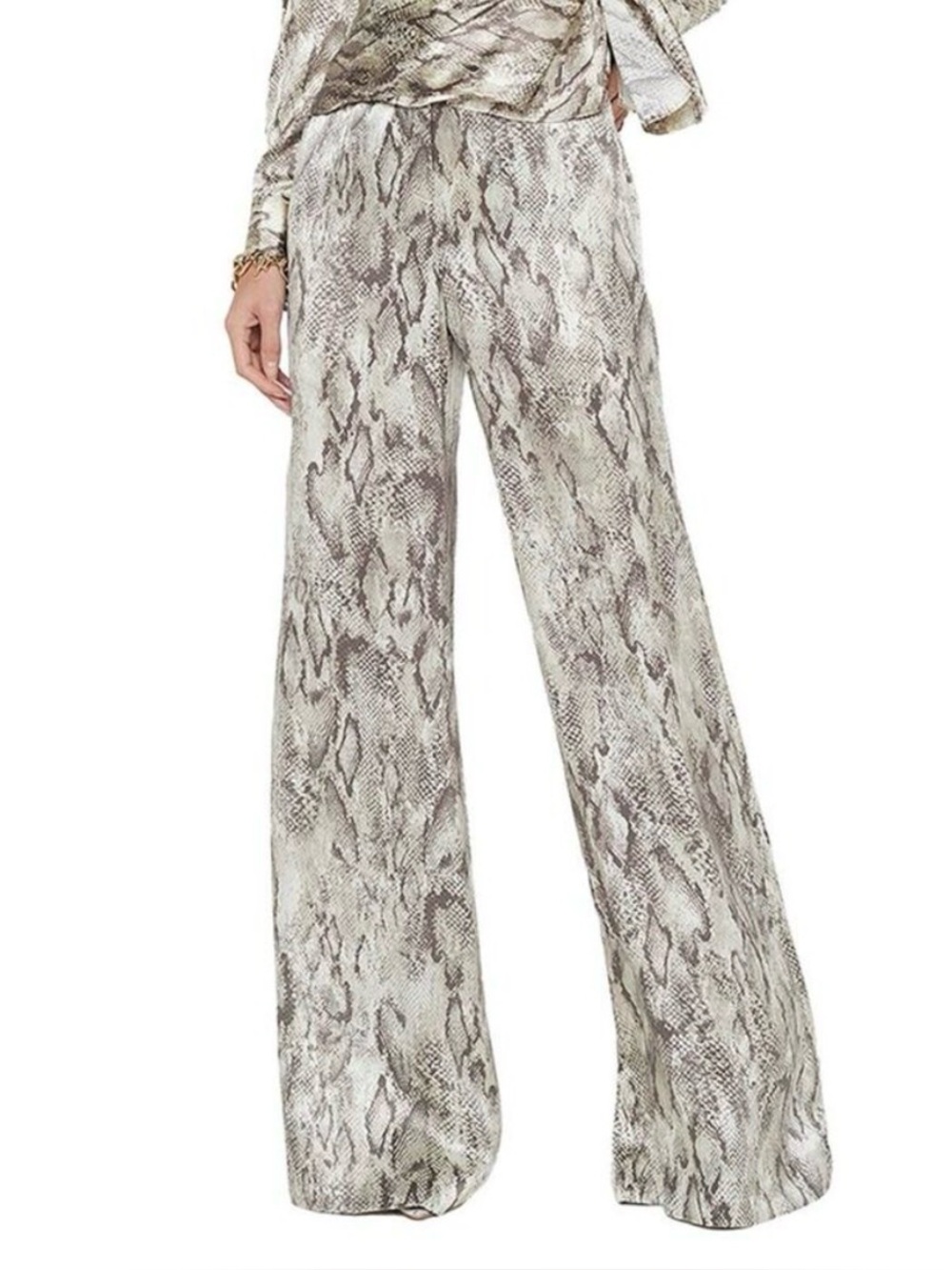 L'AGENCE Pilar Snake Print Wide Leg Pants 100% Silk Size 2 Animal Print Trousers